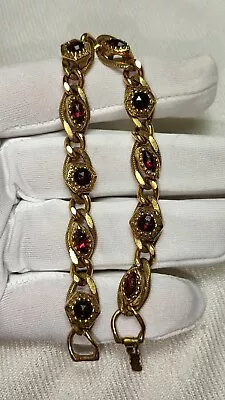 Vintage Goldette Gold Tone Faux Garnet Tennis Bracelet 7 In • $30