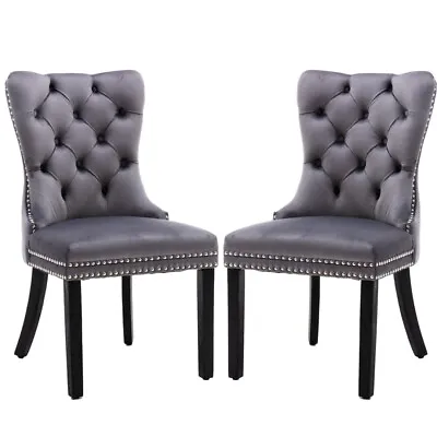 $228 • Buy 2x Velvet Dining Chairs Upholstered Solid Wood Stud Tufted Ring Kithcen Chair