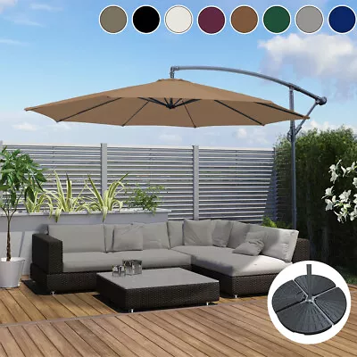 3M Cantilever Banana Parasol Garden Sun Shade Hanging Umbrella With Base Weight • £135.99