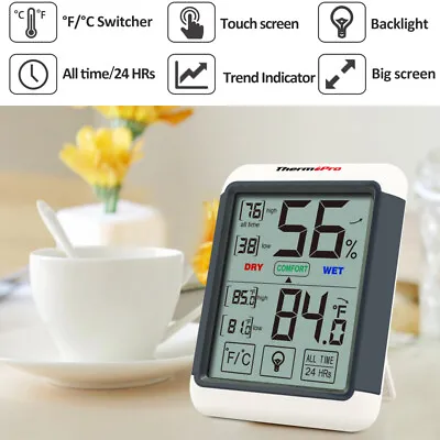 $65.99 • Buy 1/3/4/5 ThermoPro Digital LCD Touchscreen Humidity Thermometer Indoor Hygrometer