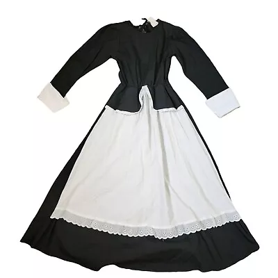 Vintage 80s Long Sleeve Pilgrim Costume Dress Girls L Black White • $27.97