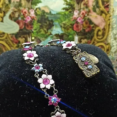 Michal Negrin Flower Bracelet Pink Enamel With Colourful Swarovski Crystals Gift • $75.20