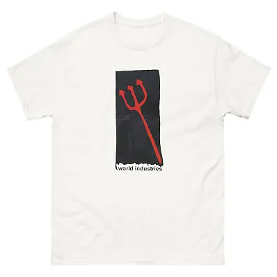 World Industries Skate Red Pitchfork Retro Skateboarding T Shirt Designs  • $22