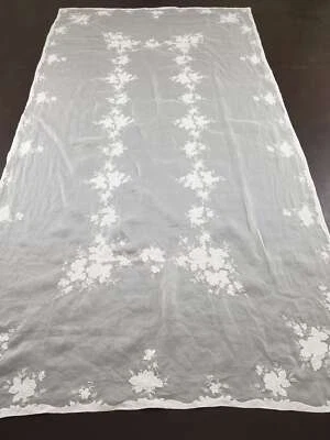 £199 • Buy Antique French Hand Embroidered Floral Linen Lace Tablecloth 308x163cm