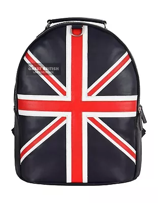 Unisex Union Jack Real Leather Hand Carry Backpack School College Office Use Bag • £76.49