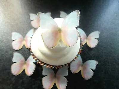 14 Precut Edible Wafer Paper Pastel Pink & Blue Butterfly Cake/cupcake Topper  • £2.85