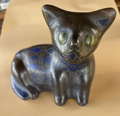 Cat Figurine Black Clay Pottery Negro Handmade Oaxaca Mexican Folk Art Kitty • $90