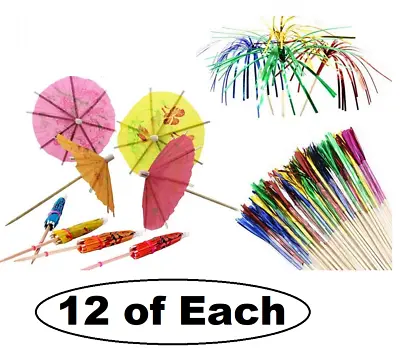  Drink Decorations Cocktail Umbrellas & Sparkle Fireworks Palm Tree Sticks Party • £3.49