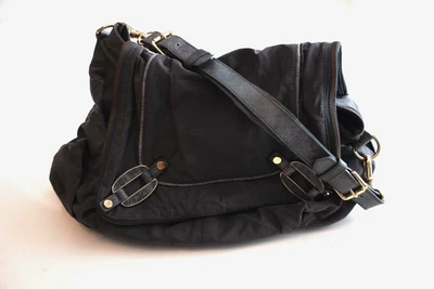 $28 • Buy Treesje Grey-Blue Medium-Large Adjustable Strap Handbag - Soft Poofed Nylon