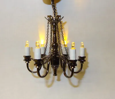 Dollhouse Candle Chandelier Battery Lighting Amber LED 1:12 Doll House Miniature • $42.95