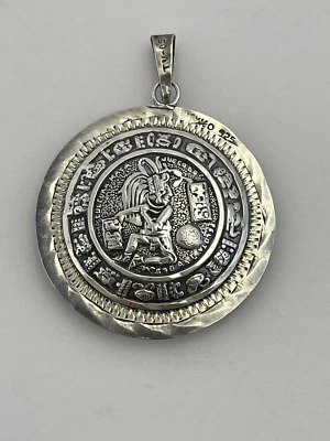 $35 • Buy Estate Vintage Taxco Reversible Aztec Mayan Calendar Warriors Pendant 925 Puffy