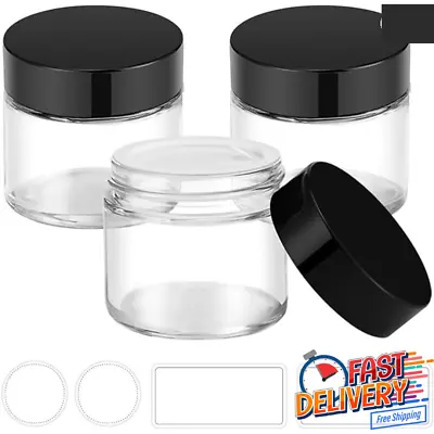 2 Oz Glass Jars With Lids 3 Pack Clear Small Jar With Black Lids • $12.50