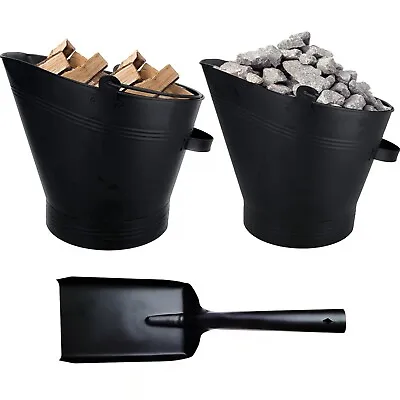 £14.85 • Buy Waterloo Bucket & Shovel Set Steel Metal Black Fireside Coal Ash Log Scuttle Hod