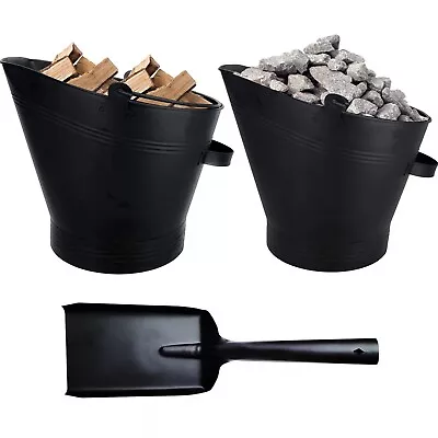 Waterloo Bucket & Shovel Set Steel Metal Black Fireside Coal Ash Log Scuttle Hod • £12.85