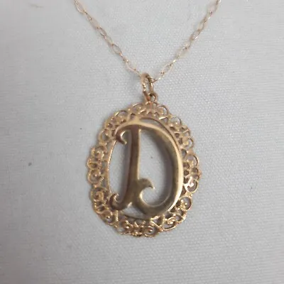 Gold Necklace 9ct With Letter D Pendant 16 Inch 1.29 G • £79.99