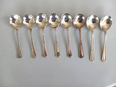 SET 8 CREAM SOUP SPOONS Vintage VICTOR ONEIDA  Silverplate  HOTEL • $26.95