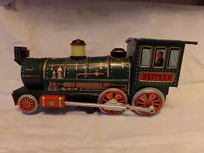 Vintage Battery Operated WESTERN Locomotive Train Modern Tin Toy Japan • $12