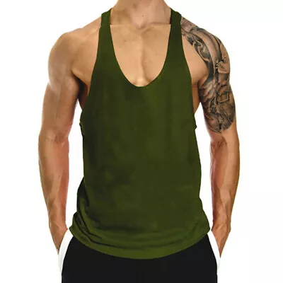 Men Running Tank Top Dry Fit Y-Back Athletic Workout Tank Tops Bodybuilding Vest • $9.55