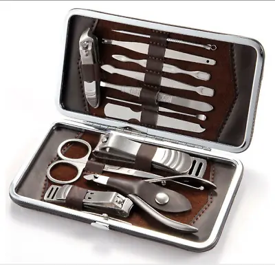 12 Piece Manicure Pedicure Nail Care Set Cutter Clippers Kit Case Mens Ladies • £6.99