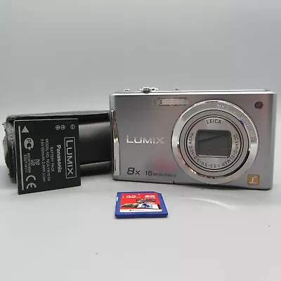 Panasonic Digital Camera Lumix DMC-FS37 16.1MP Touch Screen Silver Tested • £69.99