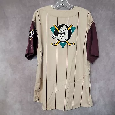 Rare Vintage 90s Starter NHL Mighty Ducks Pinstripe Hockey Jersey Mens XL Disney • $64.99