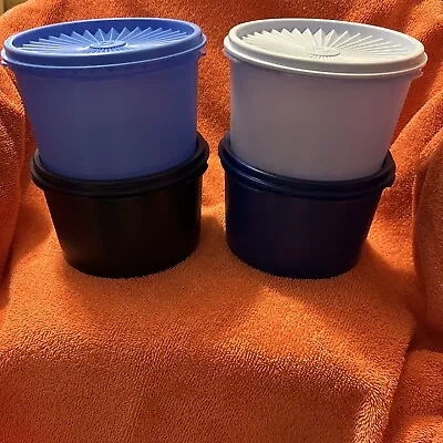 Tupperware Servalier Stacking Canister Set Of 4 Shades Of Blue 3.75 Cups Each . • $32.63