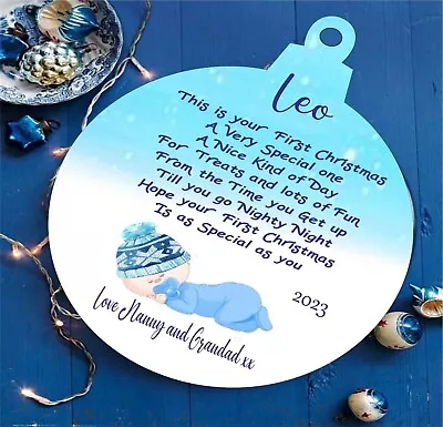 Baby Boys 1St First Christmas Bauble Personalised Tree Decoration Baby Boy Gifts • £4.88