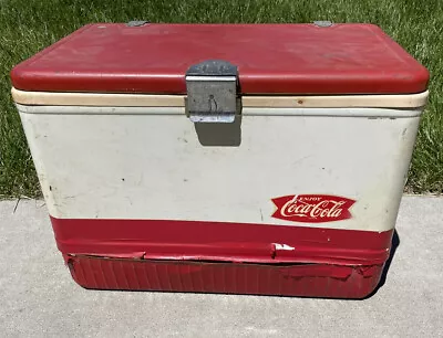 Vintage ~COLEMAN COCA COLA 18  Cooler Ice Chest White & Red Metal Top & Sides • $219.17