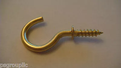 50 Brass Plated 1 1/4  Total Length Cup Hooks 7/8  Curve Screw In Hook + SAMPLE • $11.29