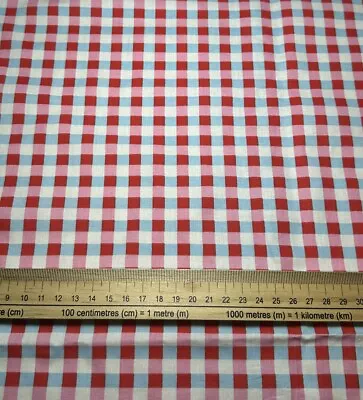 IKEA Cath Kidston Rosali Pink Blue Red Gingham Remnant 2.3m Cotton Fabric • £29.99