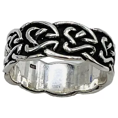 Vintage Oxidized Celtic Tribal Gothic 925 Sterling Silver Band Ring 7mm Size 6 • $42.88