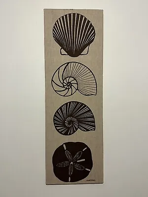 VINTAGE MARUSHKA TEXTILE ART WITH FOUR SHELLS Brown Tan 1970s Original 12”x36” • $125