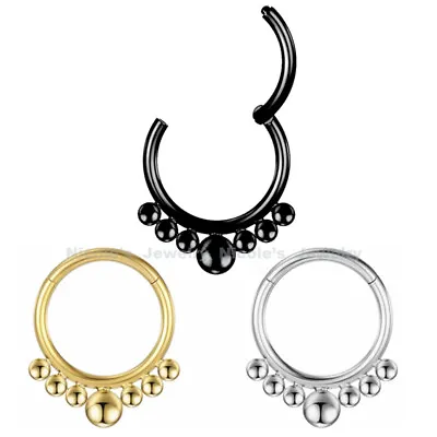$7 • Buy 16g Beaded Clicker Ring Septum Hinged Surgical Steel Nose Ear Piercing