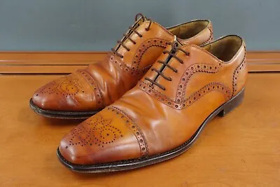 Magnanni Oxford Mens Size 8 Brown Leather Lace Up Medallion Cap Toe Dress Shoes • $79.84