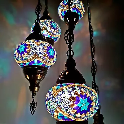 £100 • Buy Authentic Turkish Moroccan Glass Mosaic Hanging Lamp Ceiling Light Chandeliers