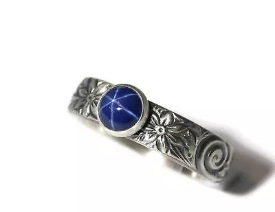 Star Sapphire Ring Flower Band 925 Sterling Silver (6mm Lab Created) • $66