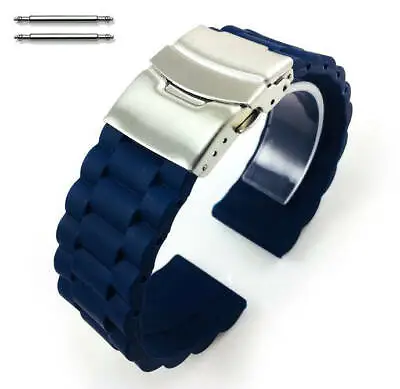 Blue Rubber Silicone Replacement Watch Band Strap Double Locking Buckle #4092 • $11.95