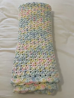 Crochet Handmade Baby Blanket Afghan Pastel Colors EUC 40  X 50  • $4.95