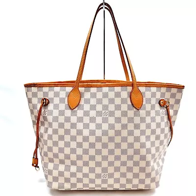 Louis Vuitton LV Tote Bag  Neverfull MM White Damier Azur 1184731 • $520