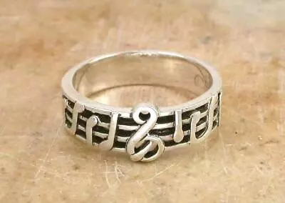 CUTE STERLING SILVER MUSIC NOTES BAND RING Size 7  Style# R0780 • $16.19