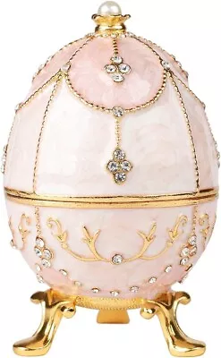 Faberge Egg Pink Gold Trinket Box Classic Hand-Painted Ornaments Jewelry Box • $35