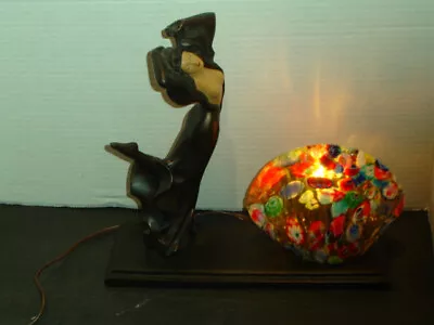 Art Deco Dancing NUDE Lady Bronze Lamp MURANO Millefiori Rare SHELL GLASS Shade • $1300