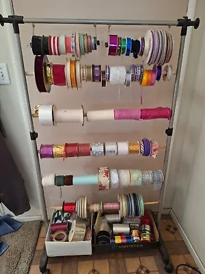 HUGE LOT Of 114 Spools Assorted Ribbon Trims New & Used Spools Satin Velvet Wire • $49.99