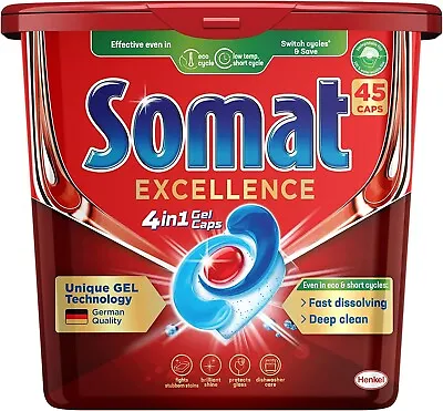 $25.95 • Buy Somat Excellence 4-in-1 Dishwasher Capsules (45 Pack), Dishwashing Tablets 