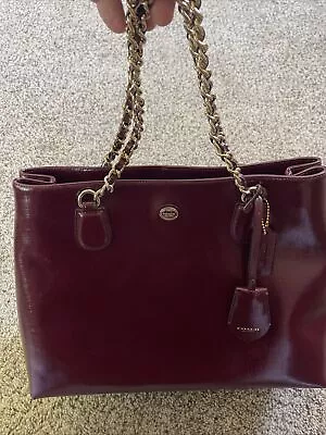 COACH Peyton Saffiano Leather Chain Tote Handbag Pocketbook Burgundy Mint Cond • $80