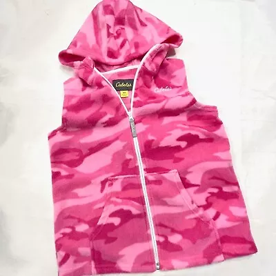 Cabela's Fleece Hoodie Vest Girls Camo Pink Kid's Size Large • $15