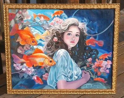 Amazing Original Fantasy Oil Painting Of Lovely Young Mermaid Girl Woman • $479