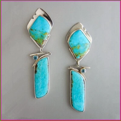 $12 • Buy Exquisite Ethnic Earrings Turquoise Jewelry 925 Sterling Silver Earrings Geometr