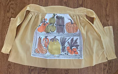 Vintage Vera Neumann Apron - Deep Pockets Cotton & Linen ~ Orange Yellow Taupe • $18