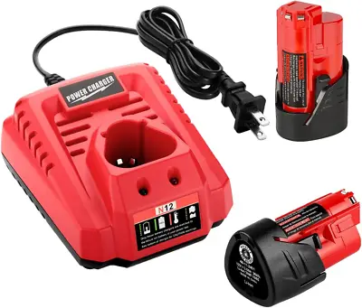2 Pack 3500Mah Lithium 12V Milwaukee M12 Battery + M12 Rapid Battery Charger • $91.99